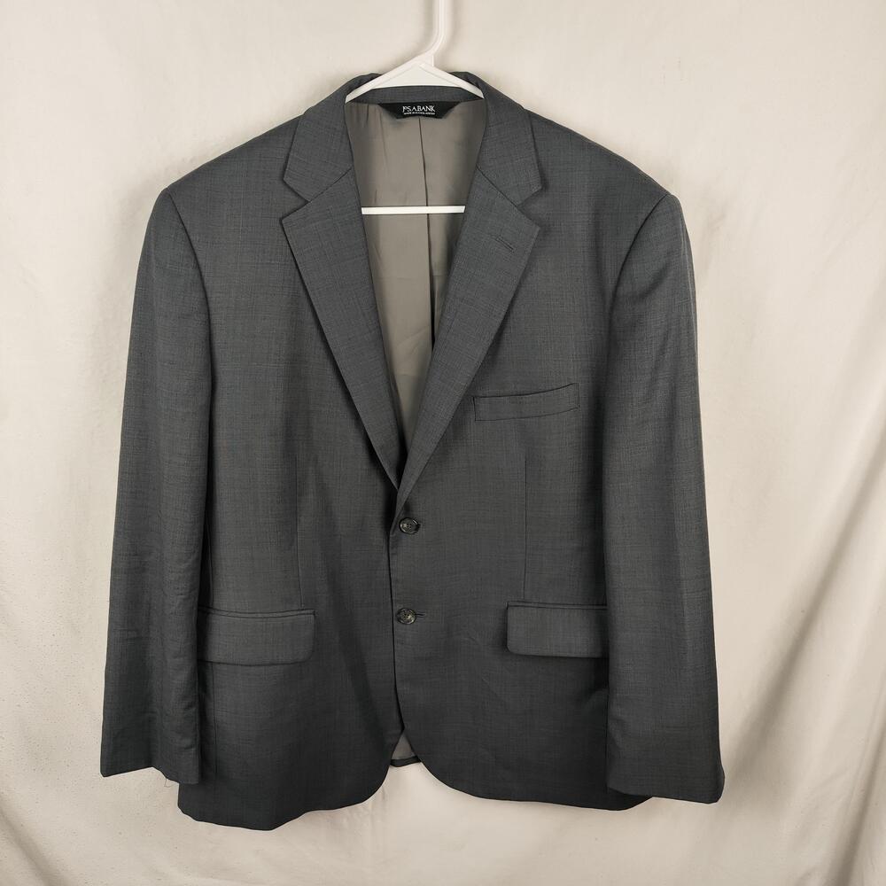 Jos A Bank Suit Jacket Mens 44 Short Gray Wool Traveler 2 Button Notch Lapel